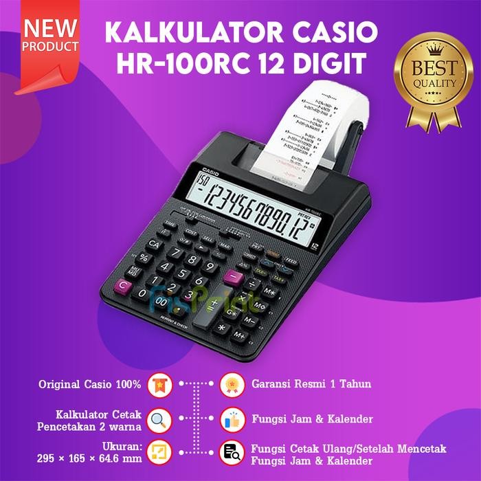 

CALCULATOR PRINTING CASIO HR-100RC 12 DIGIT KALKULATOR CETAK STRUK NEW