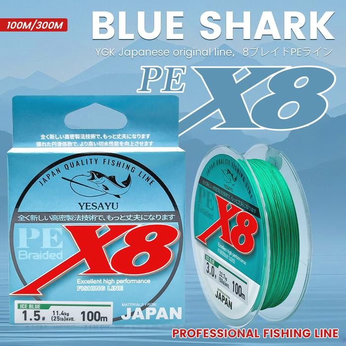 100M/150M/300M Senar Pancing, Blue Shark Pe X8 Senar Pancing, Tahan Aus Senar Pe X8 Hijau Merah Anti