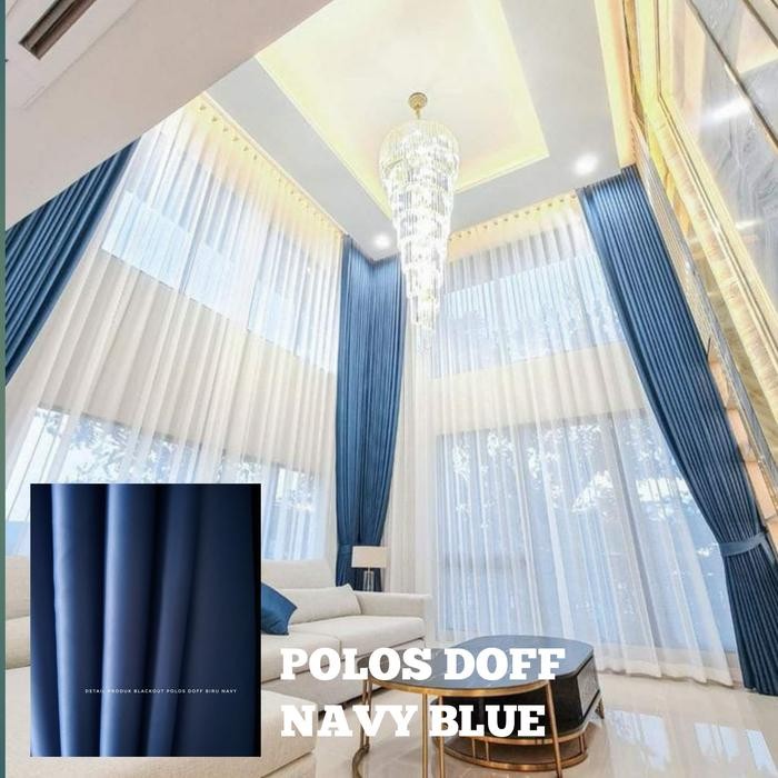 Gorden Jendela Kaca Nimalis Hordeng Blackout Polos Biru Navy