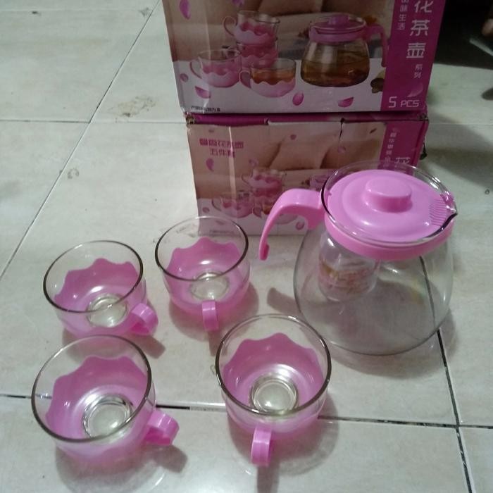 tea pot set 5 in 1 plus saringan (kaca)