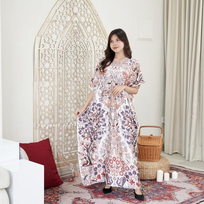 Kaftan Powysuit Lebaran Muslim Wanita Motif Satin Silk Dress Jumbo 2025