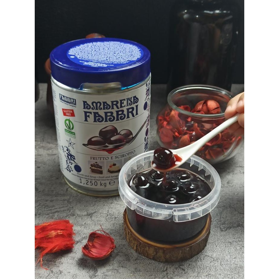 

Amarena Fabbri Cherry cherries repack 200gr Buah Ceri Sirup Gula syrup