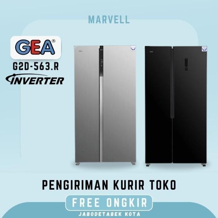 Kulkas Gea Side By Side G2D-563 Black / Inox Kulkas 2 Pintu Inverter