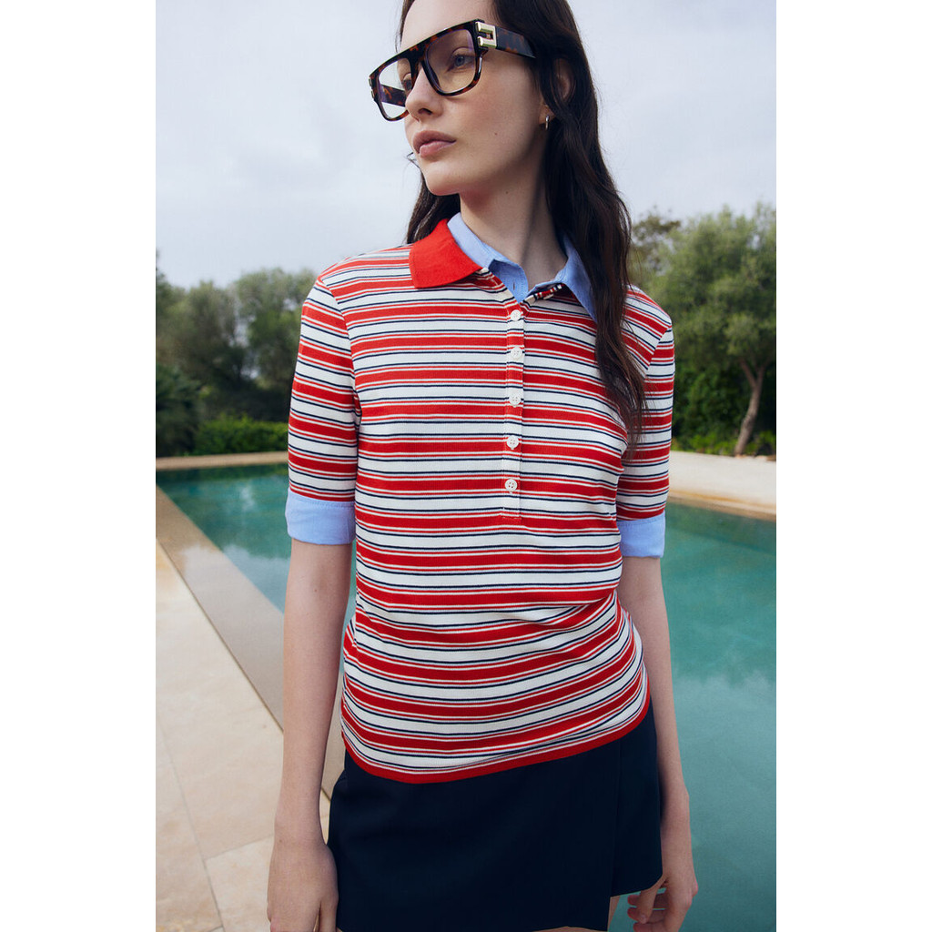 H&M KEMEJA POLO BERGARIS RIBBED