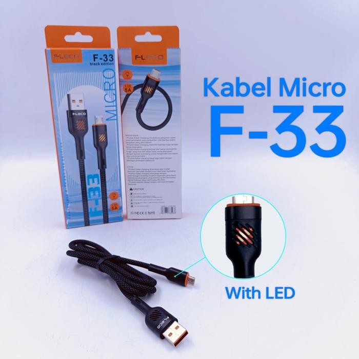 Kabel Data Fast Charging Micro Iphone Type C Metal Cable Fast Charger F-33 FLECO *