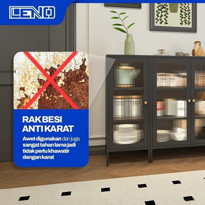 Rak Hias Kamar Lemari Display Ruang Tamu Rak Pajangan Pintu Kaca Tempat Penyimpanan Full Besi