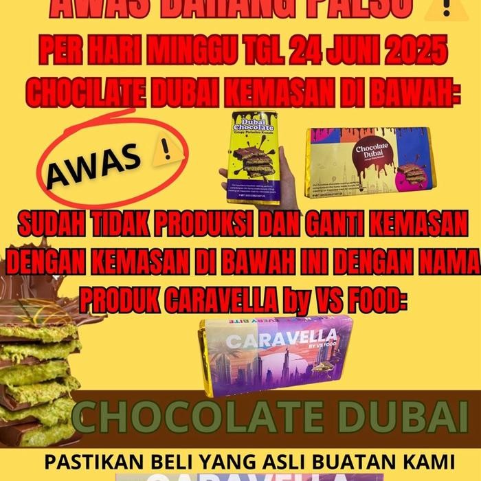 

( SIZE BESAR 230GR BIG BAR CHOCOLATE ) CARAVELLA CHOCOLATE DUBAI TASTE CRISPI KUNAFE HOME MADE