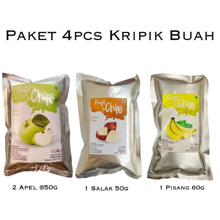

APELICIOUS PAKET KERIPIK BUAH FRUTA 4PCS 50G (APEL (2), PISANG, SALAK)