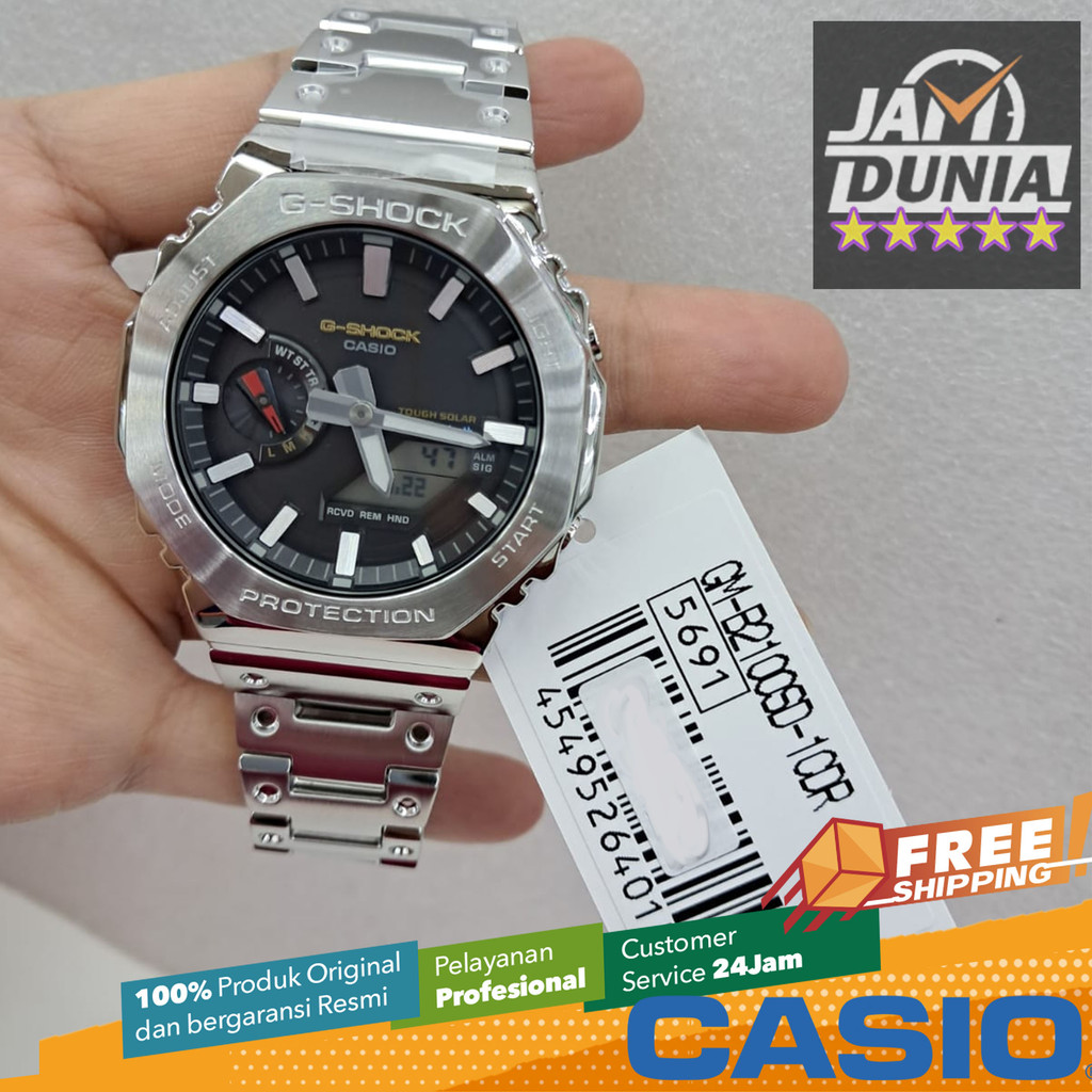 JAM PRIA CASIO ANALOG DIGITAL ORIGINAL BLUETOOTH+TOUGH SOLAR SILVER BLACK G-SHOCK GM-B2100SD-1CDR G 
