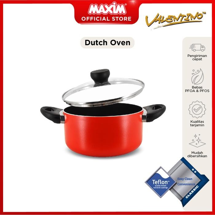 Steincookware - Maxim Valentino Panci Teflon Anti Lengket 20Cm Dutch Oven + Tutup Kaca