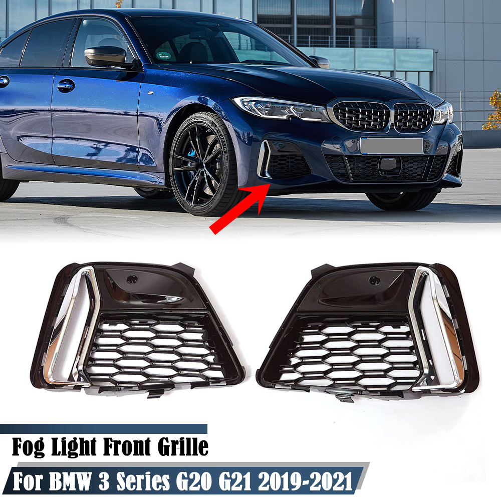 Front Fog Light Grille Gray Lamp Cover For BMW 3 Series 330i G20 G21