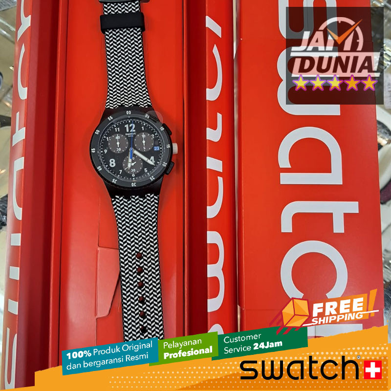 JAM TANGAN PRIA SWATCH ORIGINAL RESIN BLACK WHITE CHRONOGRAPH SWATCH SUSB407 SWATCH SUSB 407 JAM PRI
