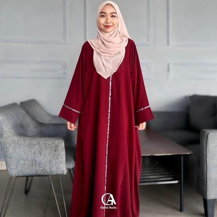 Abaya Mahira by Gerai Aulia Abaya Remaja Payet Polos Gamis Muslim Wanita Hitam Lembut Wolfis Dress
