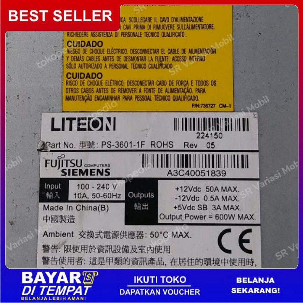 FREE ONGKIR POWER SUPPLY SMPS ADAPTOR 12V 50A MURNI BISA COD