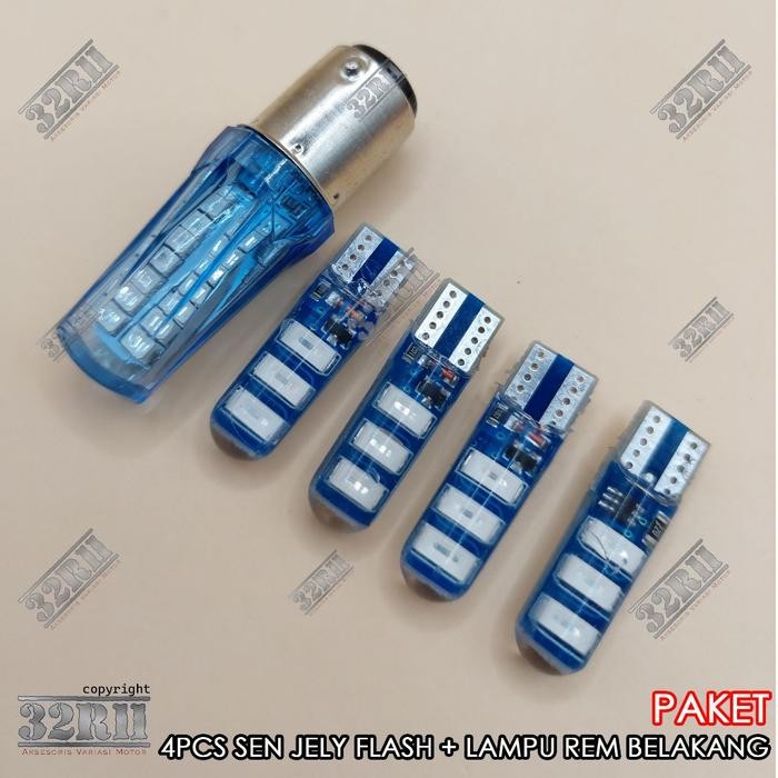 (TERLARIS) 4 Pcs lampu sen jelly flash kedip + lampu stop rem belakang kedip running (TERBAIK)