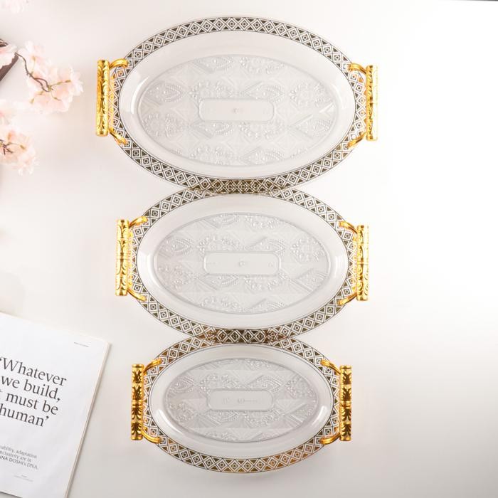 3Pcs Nampan Segi Delapan Nampan Buah Portabel Tiga Bagian Meja Makan Plastik Putih Piring Besar