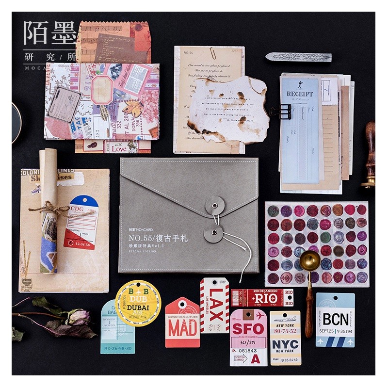 55Pcs/Set Kawaii Stationery Stickers Retro Card Tag Diary Planner Decorative Mobile Stickers DIY