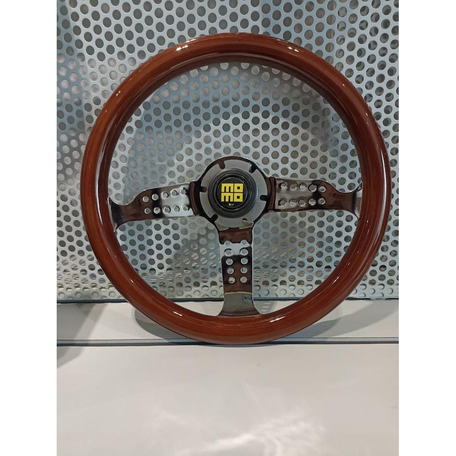 Gercep Steering Wheel Momo / Stir Momo Kayu Palang Silver