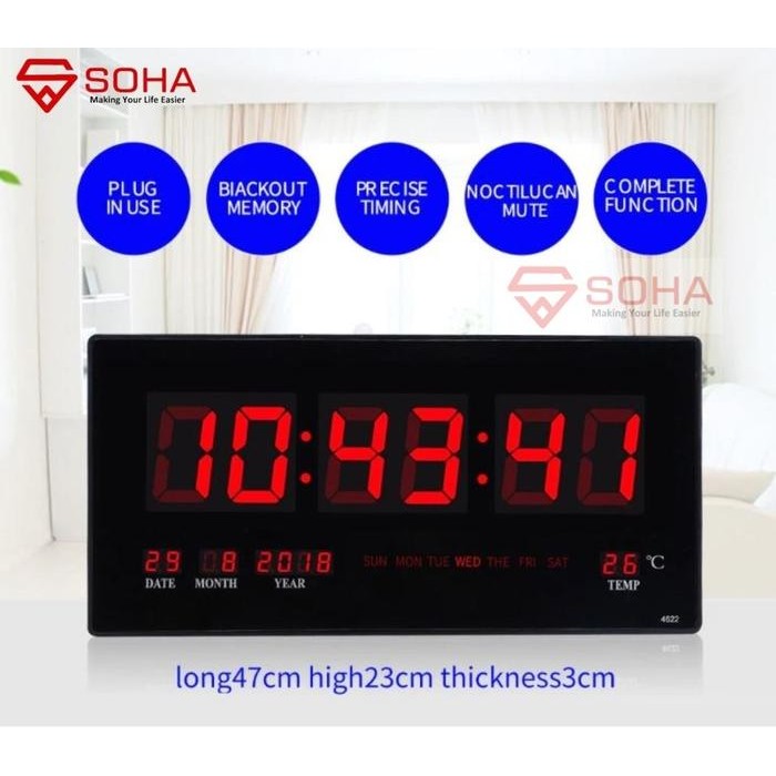 ID'' JD- 4622 JAM DINDING DIGITAL LAYAR BESAR 47 X 23 CM LED CLOCK WALL