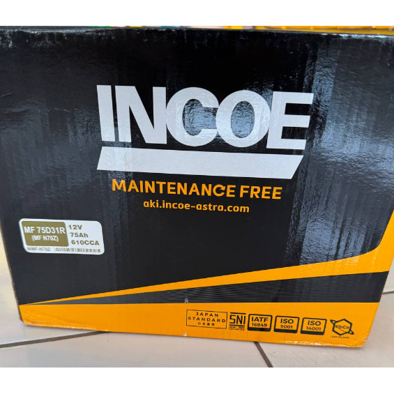 Aki Kering Incoe N70Z / 75D31R Incoe MF Original Asli 100%