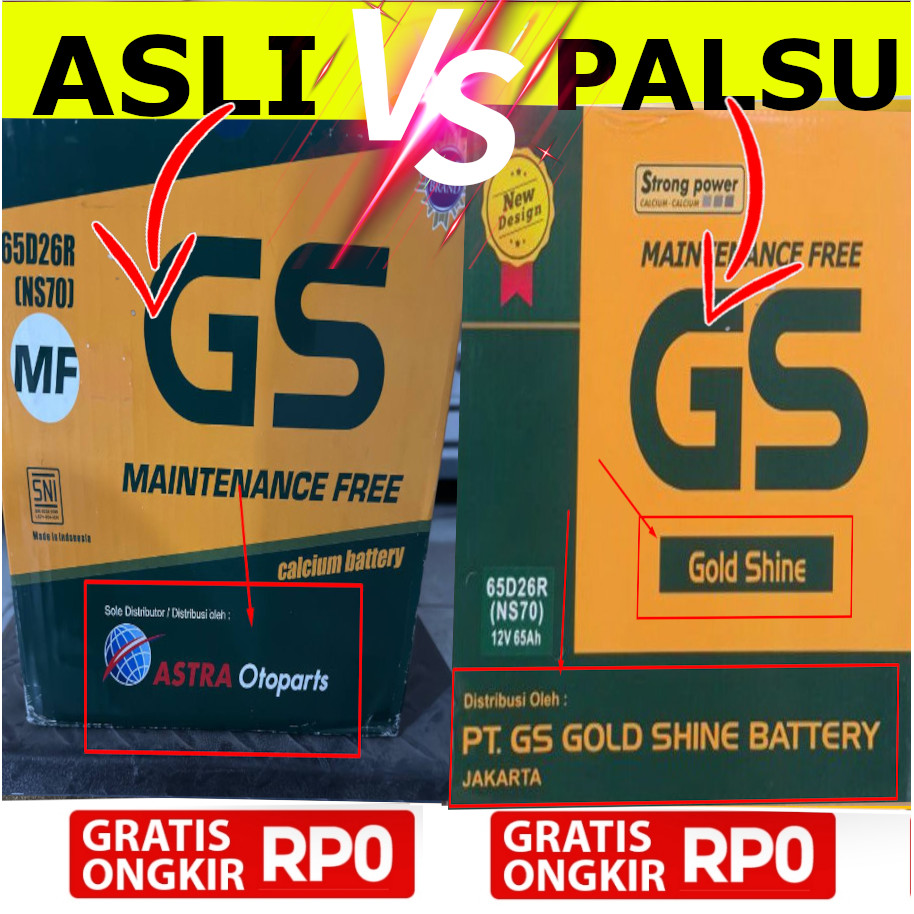 Aki Kering GS NS70 / 65D26R GS MF Astra Otoparts Original Bukan GS KW GS Gold Star Original Asli 100
