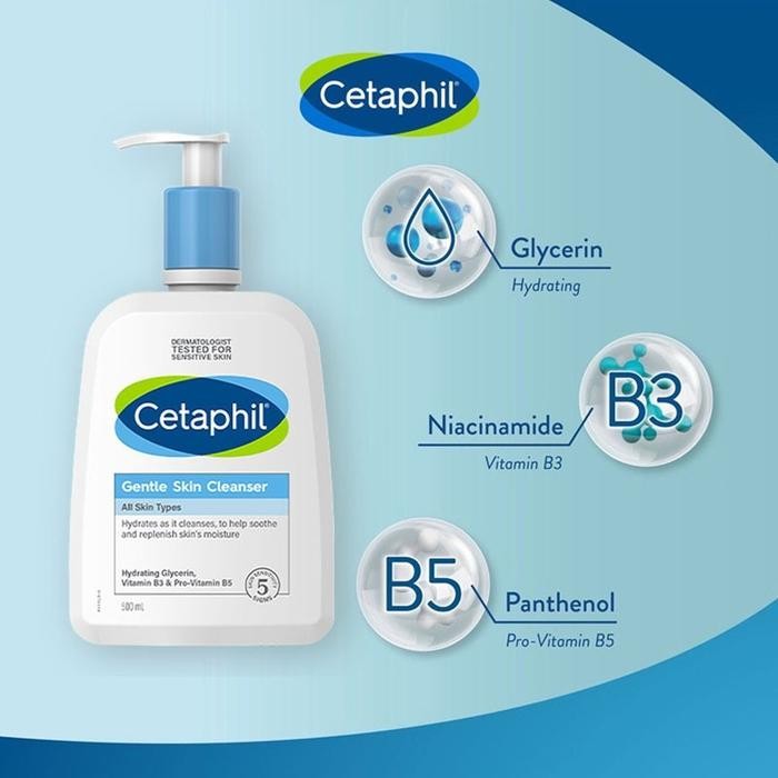 Cetaphil Gentle Skin Cleanser 500 Ml Pembersih Wajah Dengan Niacinade & Glycerin Untuk Semua Tipe