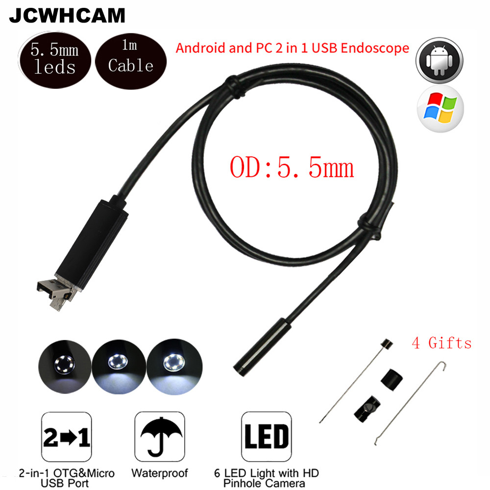 JCWHCAM 5.5mm endoscope Cable USB Endoscope Android Camera 2M Snake