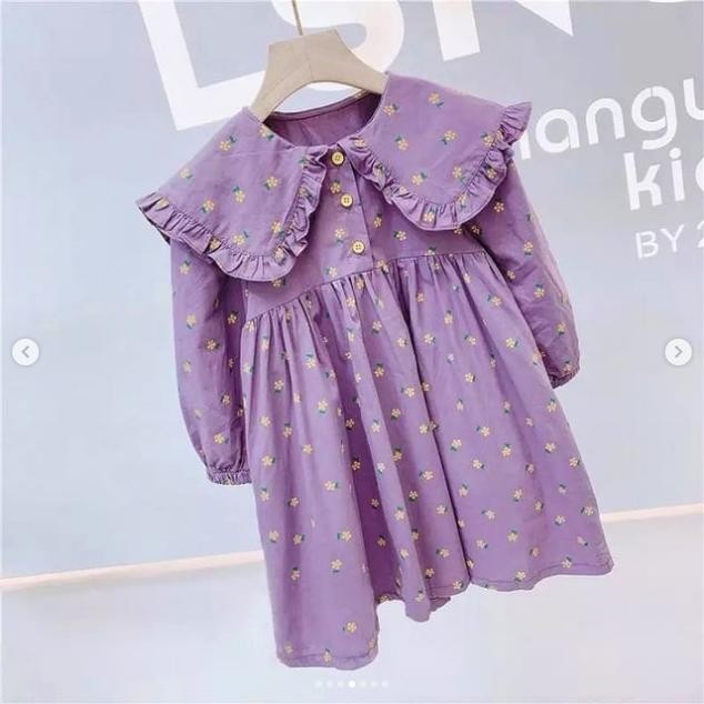 (Allthebest) Lavender Collar Dress Dress Import anak warna Lilac Dress ungu