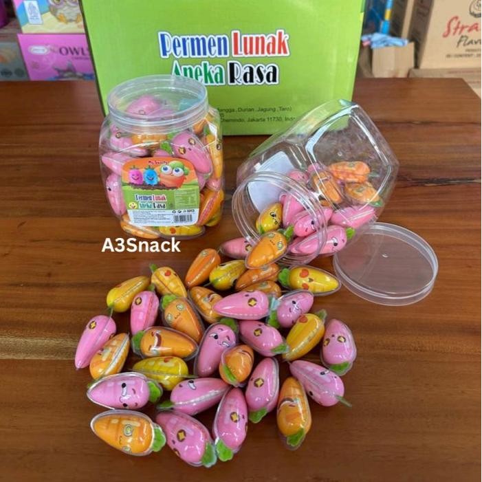

Permen Lunak Bentuk Wortel aneka rasa buah buahan 1 toples isi 50 pcs Gum Snack Food Makanan Camilan