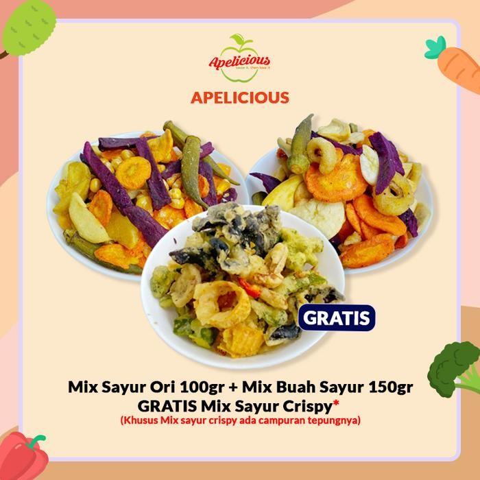 

APELICIOUS [GRATIS MIX KERIPIK SAYUR TEPUNG CRISPY] MIX KERIPIK SAYUR ORI + MIX KERIPIK BUAH SAYUR