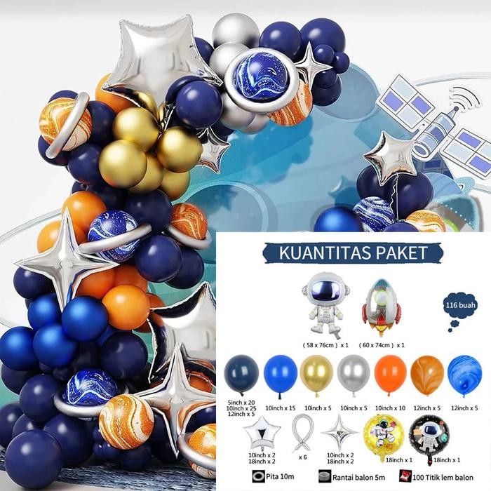 

Terlaris DINOSO 116pcs Balon Paket Dekorasi Luar Angkasa Astronot Rocket Galaxy Pesta Ulang Tahun
