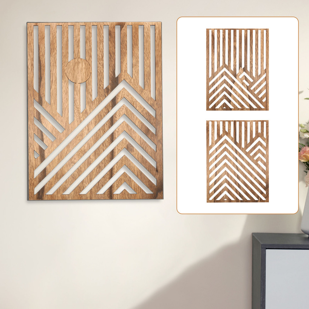 3Pcs Wood Wall Art Wood Wall Sculpture Decor Openwork Wood Wall Ornament Easy to Hang Timber Wall Ar