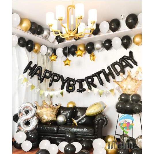 

Terlaris SET Balon Foil Happy Birthday Fancy Black Crown / Dekorasi Ulang Tahun SALE