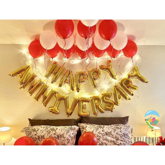 

Terlaris LED SET Balon Foil Happy Anniversary Red White / Balloon Decoration SALE