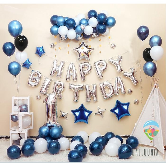 

Terlaris Set Foil Balloon Birthday Silver Blue Star Balon Dekorasi Ultah SALE