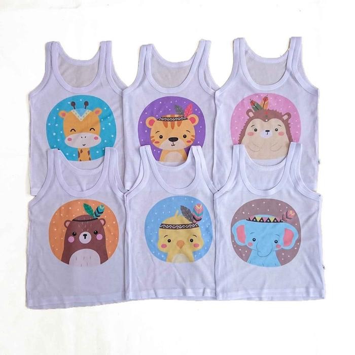 JJ327 12 PCS Kaos Dalam Anak Kutung / Singlet Anak Laki-laki dan Perempuan Termurah Kids Motif