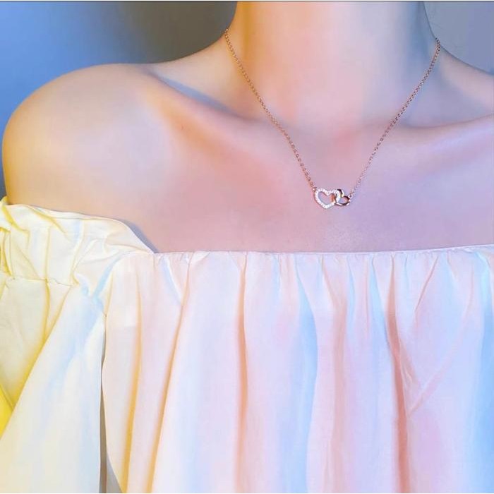 Kalung Wanita Titanium Double Love Hati Gold Rose *