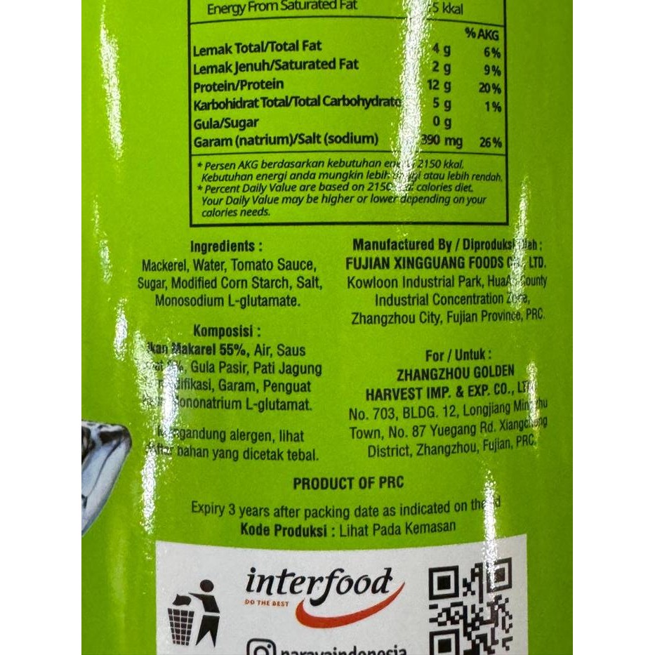

Naraya Mackerel In Tomato Sauce / Ikan Sarden 425 Gram