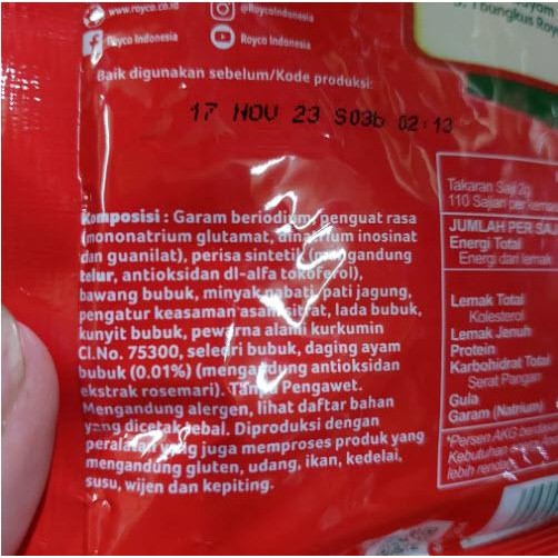 

1 Dus Isi 24 Bungkus Royco Bumbu Kaldu Rasa Ayam / Sapi 220 Gram