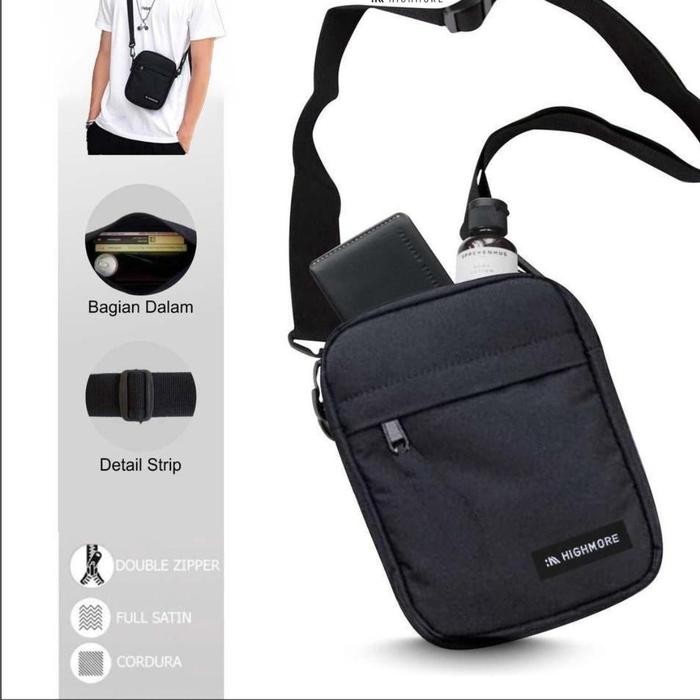 

GV559 Tas Selempang Slingbag Original Highmore hitam pria wanita tali bisa diatur SPECIAL