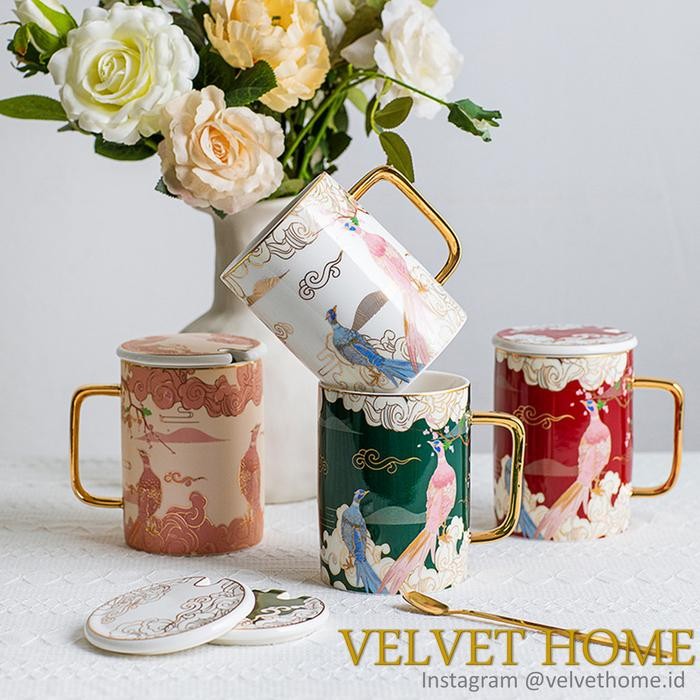 Ready Hampers Mug Keramik Motif Burung Imlek - Kado Tahun Baru Cina, Lebaran, Natal