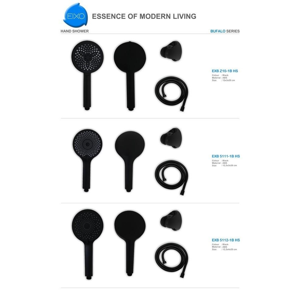 EIXO BUFALO BLACK HAND SHOWER KEPALA SHOWER MANDI SET HITAM ESTETIK