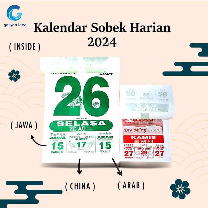 Kalender Sobek Harian Tahun 2024 Hijriyah Jawa Chinese