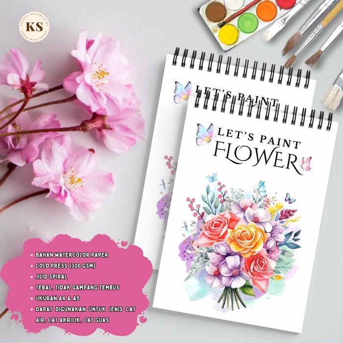 

WATERCOLOR BOOK TEMA FLOWER COLD PRESS 300GSM Buku Sketsa Mewarnai Dewasa Remaja Ukuran A4 A5