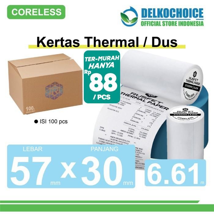 

Kertas Thermal Coreless Kertas Printer Resi Barcode POS 57x30 / DUS