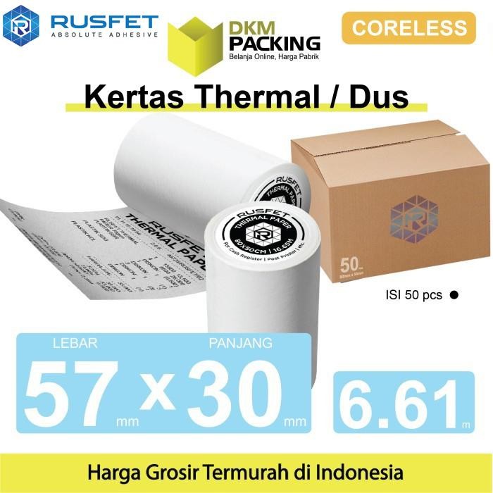 

Kertas Thermal Printer Paper CORELESS Resi Barcode EDC POS 57x30mm DUS