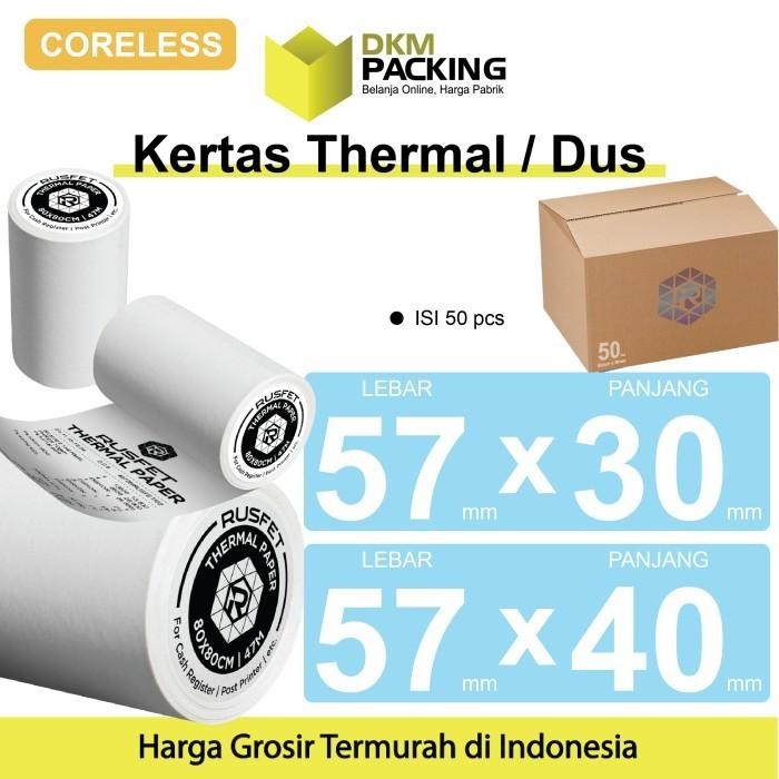 

Kertas Thermal Printer Paper CORELESS Resi Barcode EDC POS 57x40mm DUS