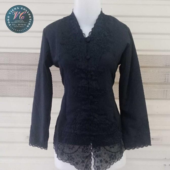 Kebaya Encim Modern Lengan Panjang Motif Polos Warna Hitam