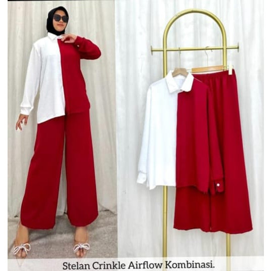 Outfit Merah Putih Omeset Cewek Bahan Premium Stln Cewek Dewasa Lengan Panjang 17An Setelan Merah Pu