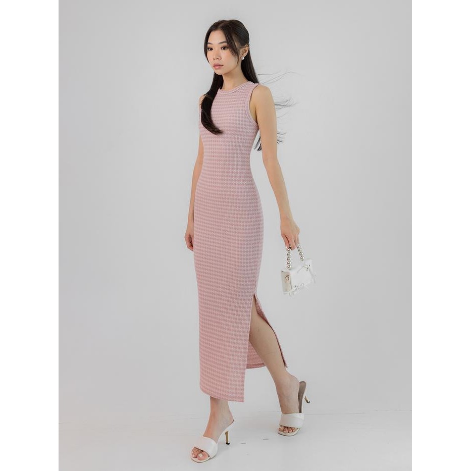 Evertops - Portia Dress / Dress Wanita / Stretch Slit Casual Rib Panjang Santai *